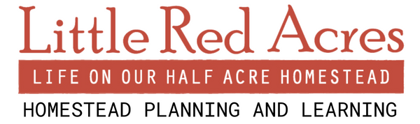 little red acres life on our half acre homestead type logo